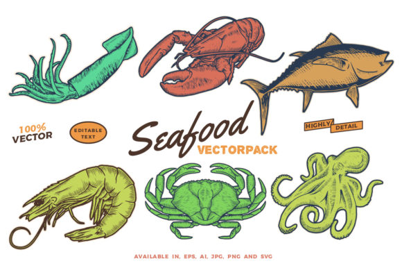 Awesome Seafood Vectorpack Graphic: A Must-Have for Creative Businesses
