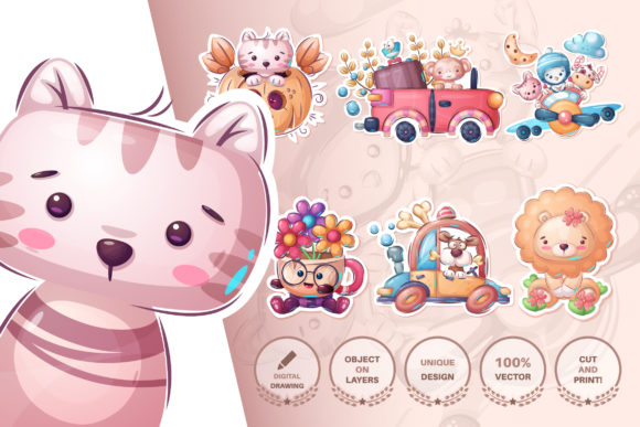 Cute Animal Sticker and Pattern