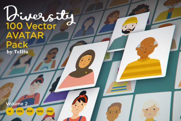 Diversity 100 Vector Avatar Pack V.02: Express Your Identity with Style