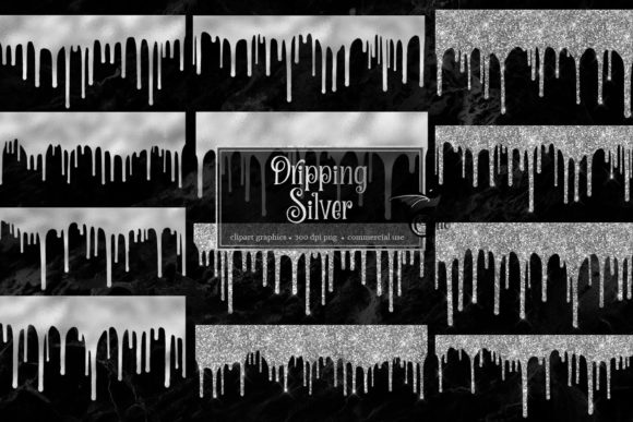 Dripping Silver Clip Art Overlays