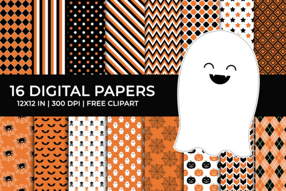 Orange Black Halloween Digital Papers