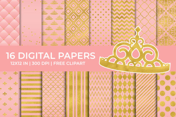 Pink and Gold Foil Digital Papers Set