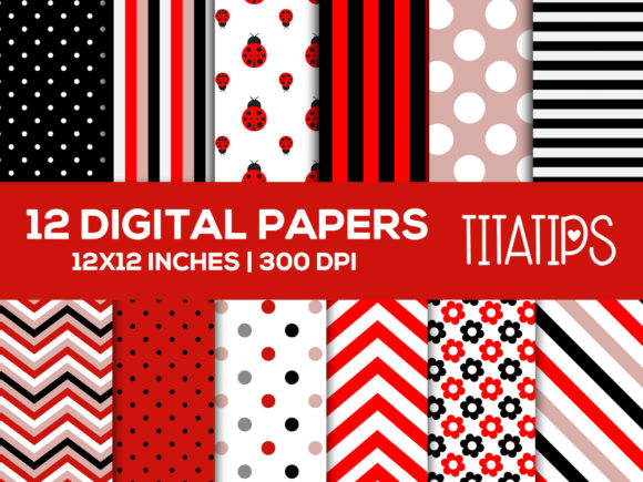 Red Ladybug Digital Papers Set