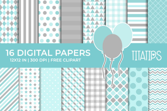 Soft Blue and Gray Digital Papers Set for Creative Projects