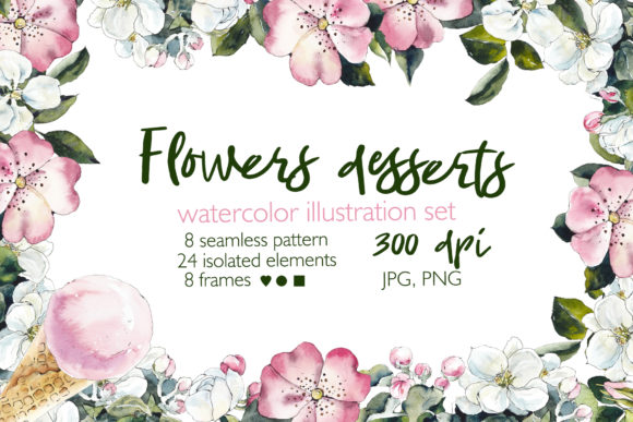 Watercolor Flowers Desserts