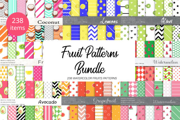 Watercolor Fruit Patterns Bundle